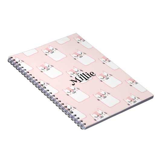 Moeie Roze Kat Aangepaste Naam School Notitieboek (Rechterzijde)