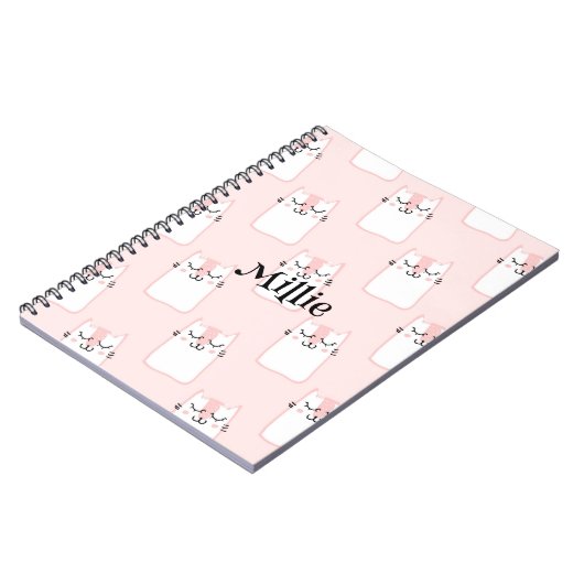 Moeie Roze Kat Aangepaste Naam School Notitieboek (Linkerzijde)