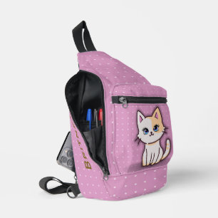 Moeie Roze Kitty Kat Mooi Gepersonaliseerde Naam S Sling Bag
