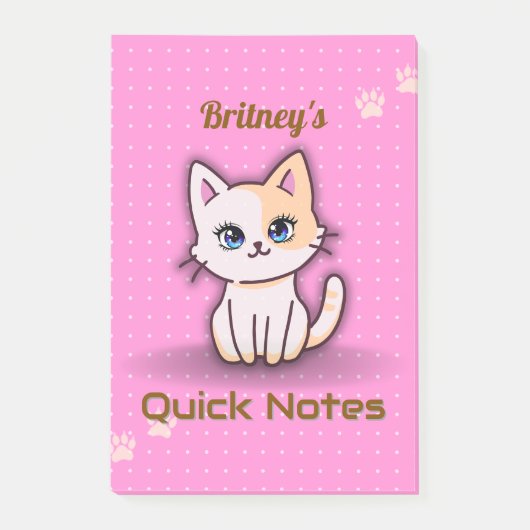 Moeie Roze Kitty Kat Persoonlijke Naam Post-it® Notes (Voorkant)
