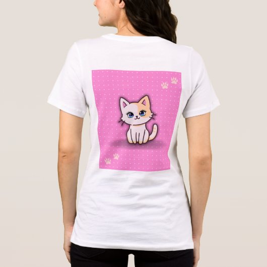 Moeie Roze Kitty Kat Persoonlijke Naam Tri-Blend Shirt (Achterkant)