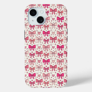 Moeie Roze Strikken Harten Handgeschetst Patroon iPhone 15 Case