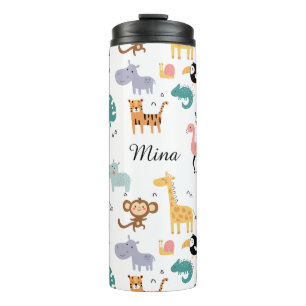 Moeie safari-jungle dieren gepersonaliseerde baby  thermosbeker