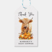 Moeie Schotse Koe Herfst Pompoenen Baby Shower Cadeaulabel (Voorkant)