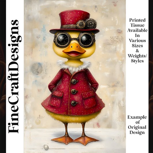 Moeie Steampunk Eend in Jas & Hoed K7 Decoupage Tissuepapier