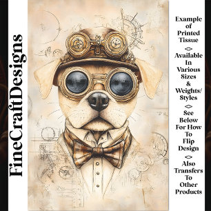 Moeie Steampunk Hond, Sepia Blauwdruk AS6 Decoupag Tissuepapier