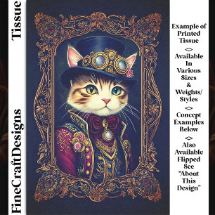 Moeie Steampunk Kat, Hoge Hoed, Lijst DG4RF Decoup Tissuepapier