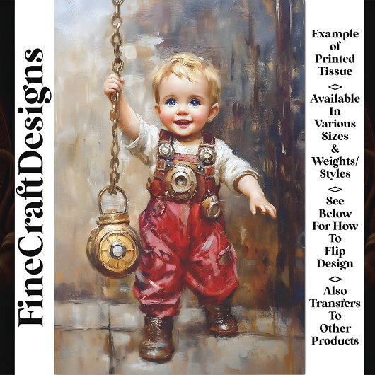 Moeie Steampunk Kind Rode Overall X9 Decoupage Tissuepapier