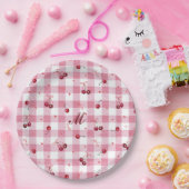 Moeie Strikjes Kersen Roze Gingham Geruit Naam Papieren Bordje (Feest)