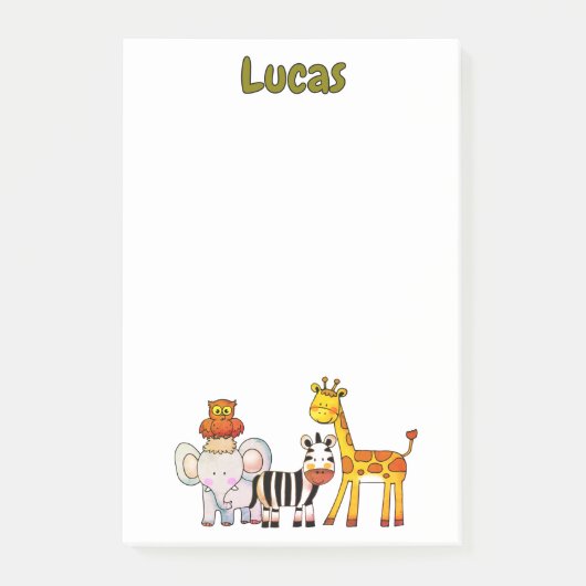 Moeie Tekenfilm Safari Dieren aangepaste naam Post-it® Notes (Voorkant)