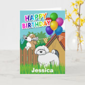 Moeie Tekenfilmhonden Buren Verjaardagen Kaart (Gele Bloem)