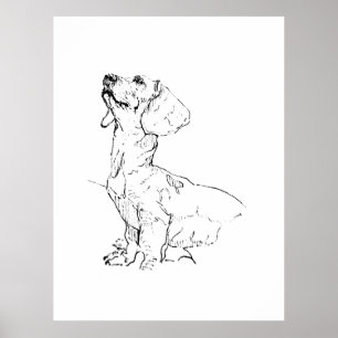 Moeie tekening van een Dachshund, hondenouder Poster