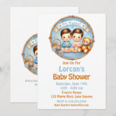 Moeie Tweeling Jongens Baby Shower Waterverf Teddy Kaart (Voorkant / Achterkant)