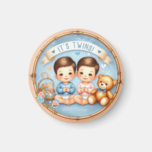 Moeie Tweeling Jongens Baby Shower Waterverf Teddy Magneet