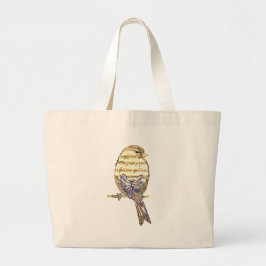 Moeie vogel met muzieknoten aanpassen grote tote bag