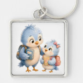 Moeie Vogelsiblings Vierkante Sleutelhanger (Voorkant)