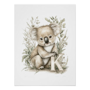 Moeie watercolor babyschattige dieren met alfabet perfect poster