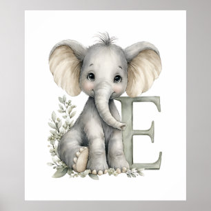 Moeie waterkleur baby dier alfabet Olifant Poster