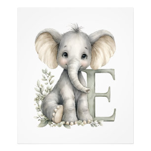 Moeie waterverf baby dier alfabet Olifant Foto Afdruk