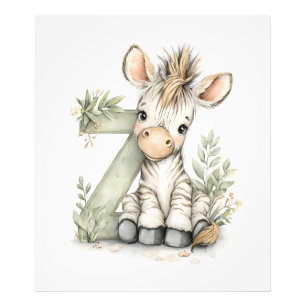 Moeie Waterverf Baby Dieren Alfabet Zebra Foto Afdruk