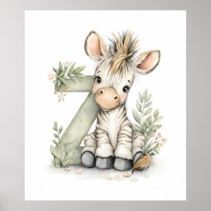 Moeie Waterverf Baby Dieren Alfabet Zebra Poster