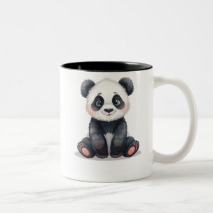 Moeie waterverf baby panda gepersonaliseerde kinde tweekleurige koffiemok