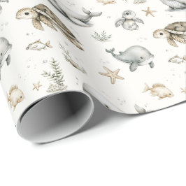 Moeie Waterverf Oceaan Baby Dieren Cadeaupapier