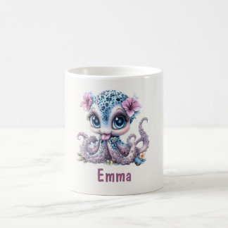 Moeie waterverf octopus gepersonaliseerde kinderbe koffiemok