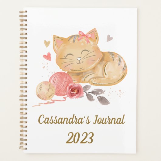 Moeie waterverfkat gepersonaliseerde planner (Voorkant)