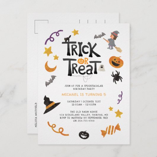 Moeie Wezens Halloween Monsters Verjaardagsfeestje Uitnodiging Briefkaart (Voorkant / Achterkant)