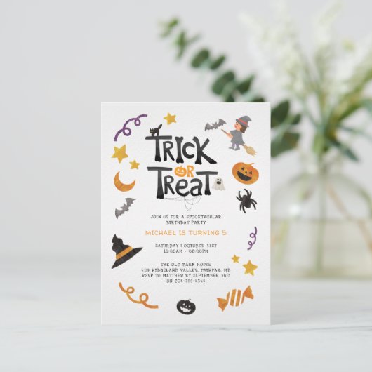 Moeie Wezens Halloween Monsters Verjaardagsfeestje Uitnodiging Briefkaart (Staand voorkant)