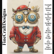 Moeie Whimsical Steampunk Uil, Rood AY4 Decoupage