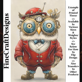 Moeie Whimsical Steampunk Uil, Rood AY4 Decoupage Tissuepapier