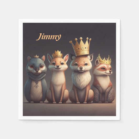 Moeie wilde dieren die kronen dragen servet (Voorkant)