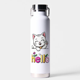 Moeie Winkende Kat Hallo Kleurrijke Retro Fles Wat