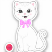 Moeie Witte Kat Cartoon Sticker (Voorkant)