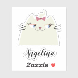 Moeie Witte Kat Sticker Aangepaste Naam Meisjes