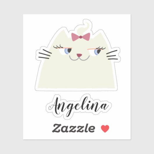 Moeie Witte Kat Sticker Aangepaste Naam Meisjes (Vel)