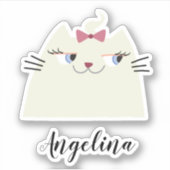 Moeie Witte Kat Sticker Aangepaste Naam Meisjes (Voorkant)
