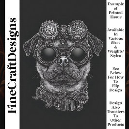 Moeie zwart-witte Steampunk-pug T6 decoupage Tissuepapier
