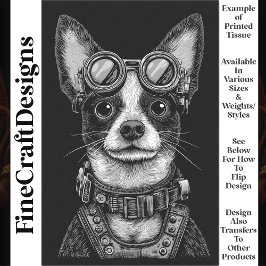 Moeie Zwart & Witte Steampunk Puppytje T7 Découpag Tissuepapier
