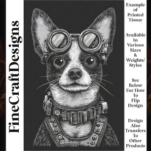 Moeie Zwart & Witte Steampunk Puppytje T7 Découpag Tissuepapier