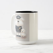 Moeilijk dapper...Poodle held in blauw Tweekleurige Koffiemok (Voorkant links)