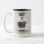 Moeilijk dapper...Poodle held in blauw Tweekleurige Koffiemok (Links)