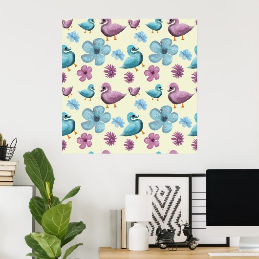 Moeilijk Eendje Bloem Motief Esthetisch Pastel Kaw Poster (Thuiskantoor)