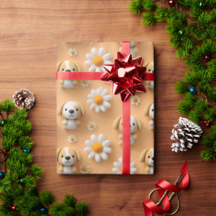 Moeilijk Gebreid Hondje en Madeliefje Naadloos Pat Cadeaupapier