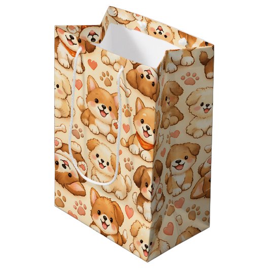 Moeilijk Hartjes Waterverf Patroon (2) Medium Cadeauzakje (Voorkant Gekanteld)