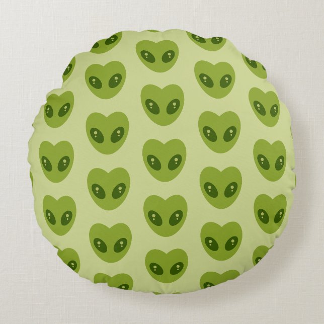 Moeilijk Hartvormig Alien Hoofd Patroon Rond Kussen (Voorkant)