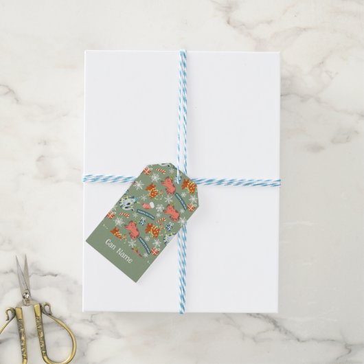 Moeilijk Kerstkattenpatroon Cadeaulabel (Met Touw)