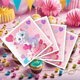 Moeilijk leuk wit poesje cupcake verjaardagsfeestj servet